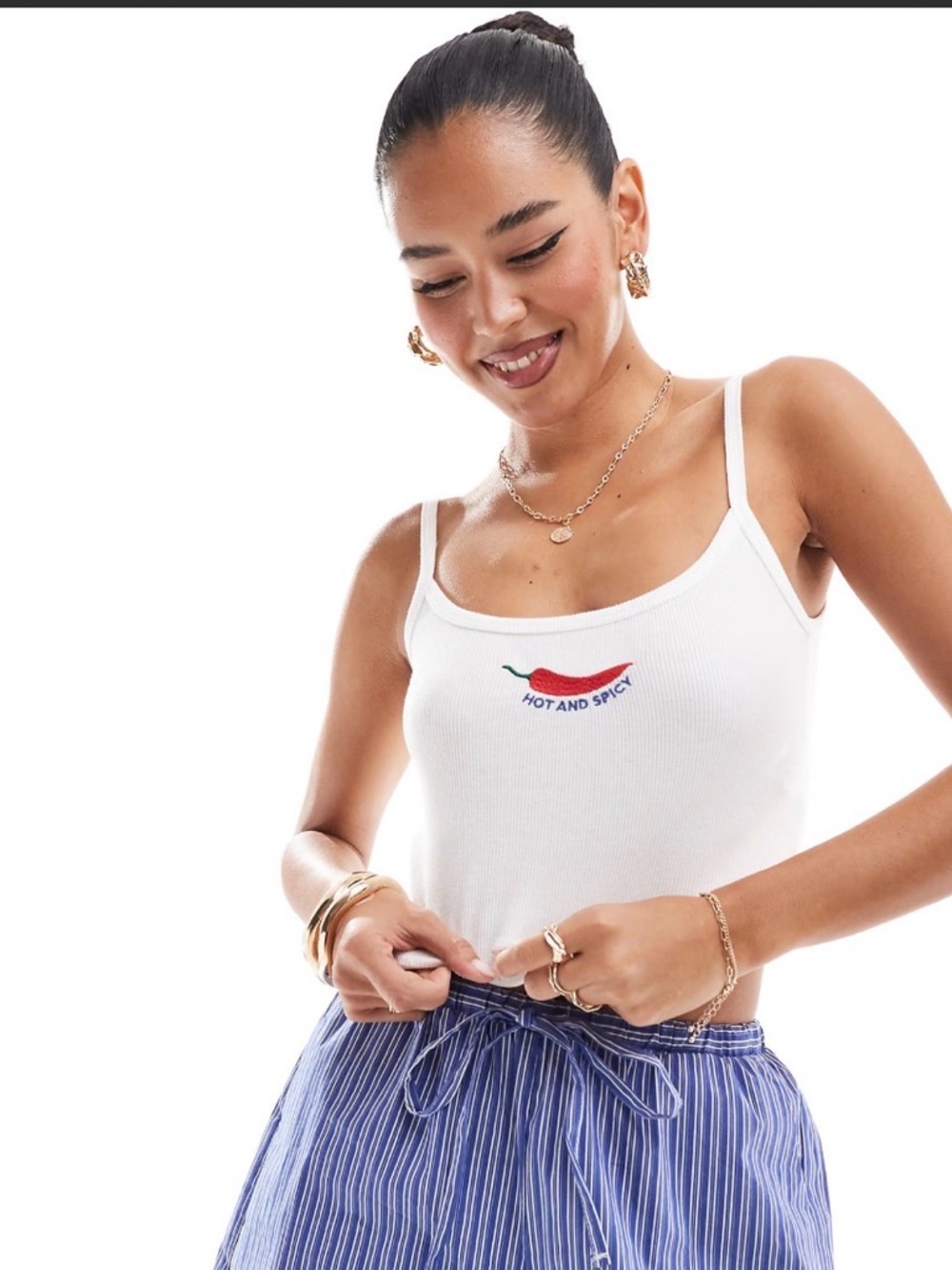 ASOS Pull&Bear 'Hot and Spicy' chilli graphic cami top in white 🌶️